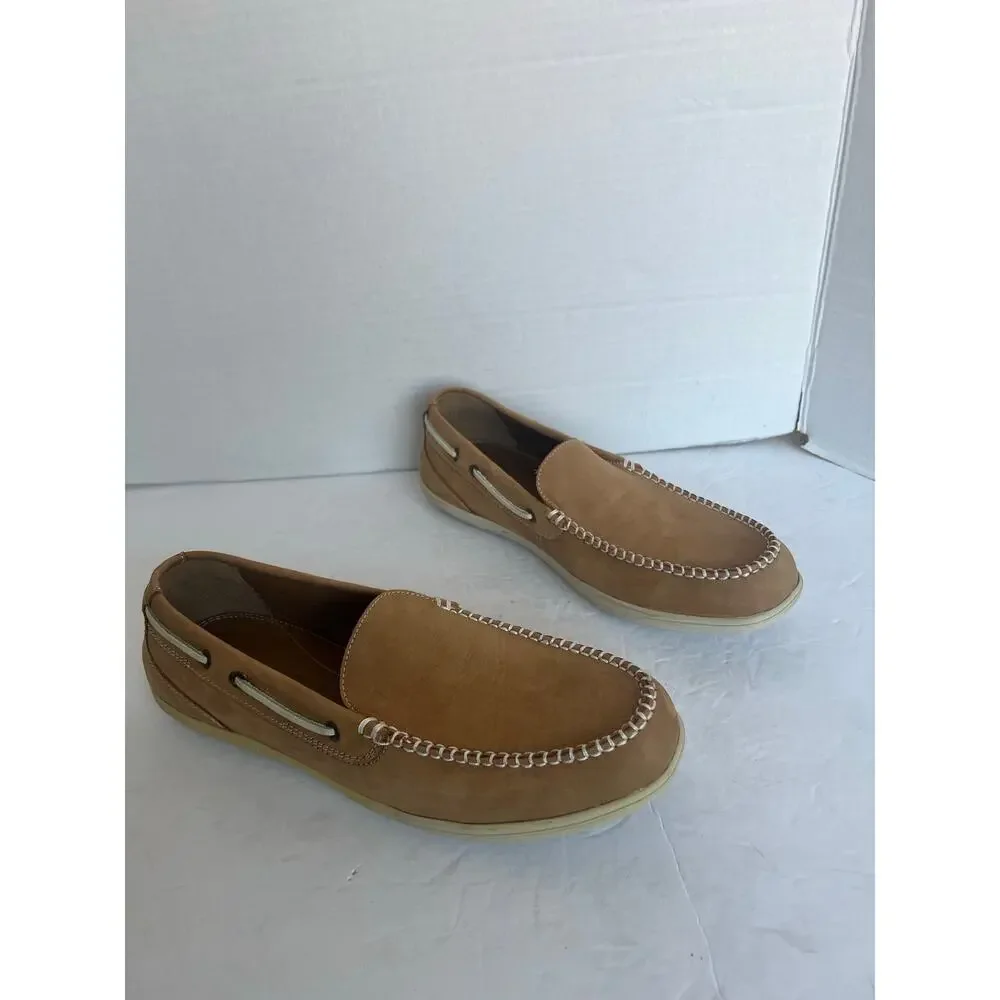 Sebago Tan Leather‎ Frank Roughout Slip On Comfort Preppy Boat Loafer Shoes 10M